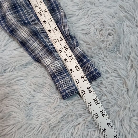 Thomas Dean Performance Mens Shirt Blue M Button Up Plaid Preppy Casual - Picture 10 of 10